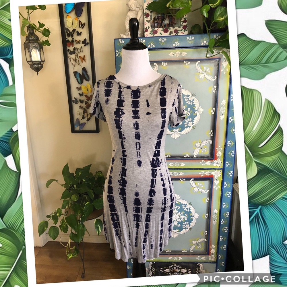 Tie-Dye Grey & Navy Bodycon Dress